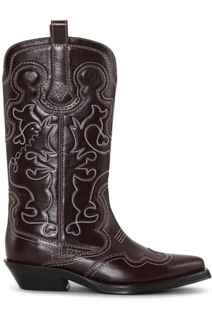 Ganni Mid Shaft Embroidered Western Boots in Size 4 Women