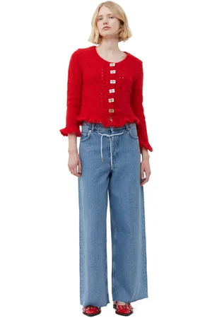 Ganni Long Sleeve Red Mohair Cardigan in Size 2XS Women