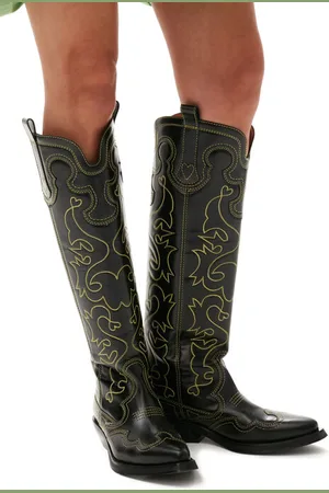 Ganni Knee-High Embroidered Western Boots in Size 3 Women