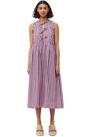Ganni Sleeveless Striped Cotton Midi Dress in Size 4 Women