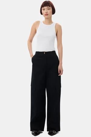 Ganni Herringbone Canvas Mid Waist Trousers in Size 42 Women