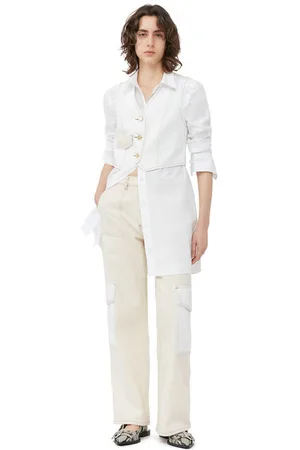 Ganni Sleeveless Ecru Denim Vest in Egret Size 4 Organic Cotton Women