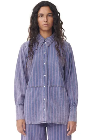 Ganni Purple Striped Denim Shirt in Size 4 Organic Cotton Women