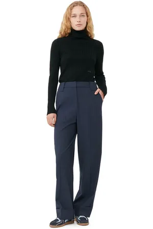 Ganni Blue Drapey Melange Trousers in Sky Captain Size 48 Women