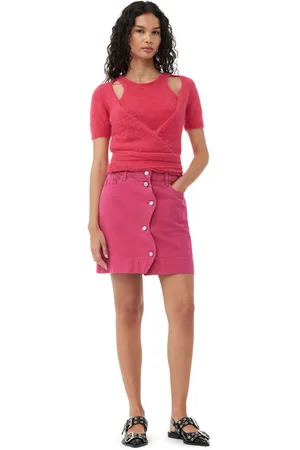 Ganni Re-Cut Overdyed Cutline Mini Skirt in Size 8 Organic Cotton Women