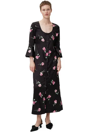 Ganni 3/4 Sleeve Crinkled Satin Long Maxi Dress Size 6 Women