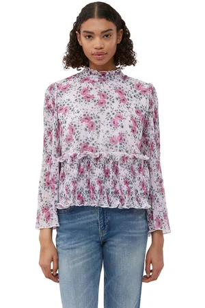 Ganni Short Sleeve Pleated Georgette Blouse in Size 10 Polyester Women