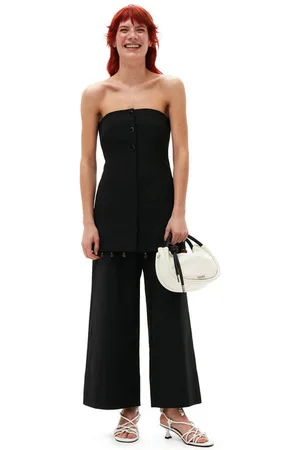 Ganni Cotton Suiting Cropped Wide Pants in Size 36 Women