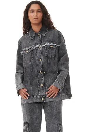 Ganni Long Sleeve Snow Washed Oversized Denim Jacket in Washed Size 2XS/XS Organic Cotton Women