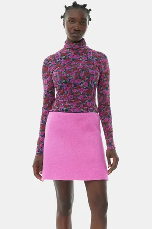 Ganni Floral Mesh Long Sleeve Roll Neck Blouse in Size 14 Women