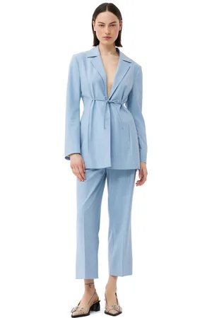 Ganni Blue Drapey Melange Cropped Trousers in Size 34 Women