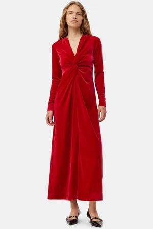 Ganni Red Velvet Jersey Twist Long Dress in Size 8 Women