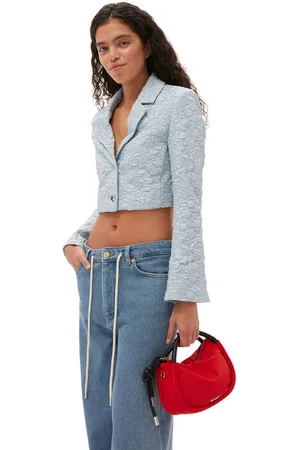 Ganni Long Sleeve Stretch Jacquard Cropped Blazer Jacket in Size 6 Polyester Women