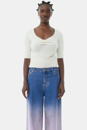 Ganni Brushed Alpaca Top in Egret Size XL Women