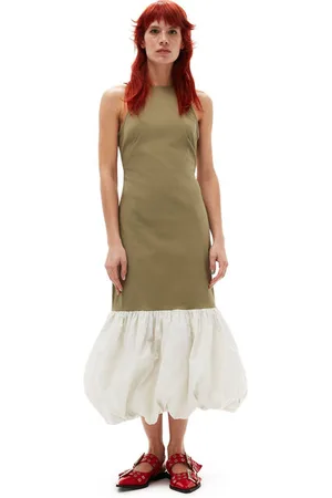 Ganni Sleeveless Taffeta Mix Open Back Dress Size 8 Elastane/LENZING ECOVERO/Polyamide Women