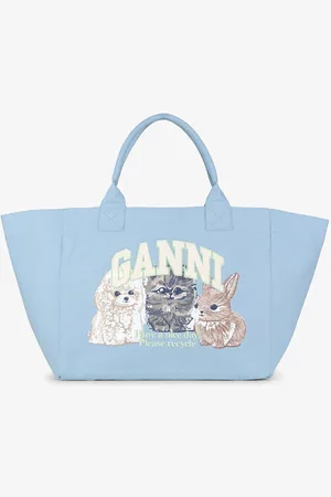 Ganni Blue XXL Animal Print Tote Bag in Cotton Women