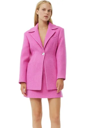 Ganni Pink Twill Wool Suiting Fitted Blazer Jacket in Size 12 Women