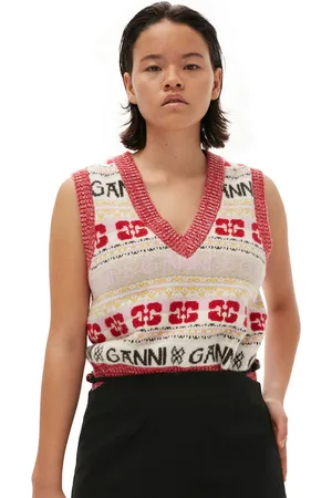 Ganni Sleeveless Logo Wool Mix Vest Size 2XS Women