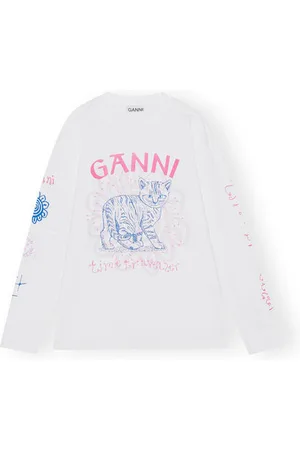 Ganni Cat Graphic T-Shirt in Bright Size 2XS Organic Cotton Women