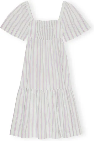 Ganni Stripe Seersucker Ruffle Midi Dress Size 8 Elastane/Organic Women