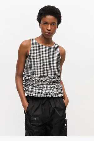 Ganni Crinkled Check Frill Top in Size 6 Polyester Women