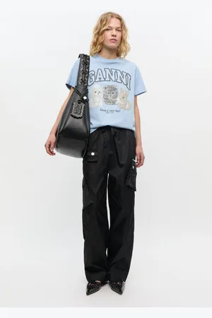 Ganni Nylon Elasticated Trousers in Size 36 Polyurethane/Polyester Women