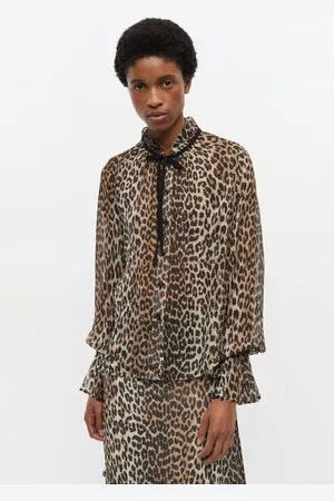 Ganni Leopard Print Chiffon Tie String Shirt Size 16 Viscose Women