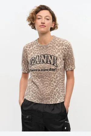 Ganni Leopard Wool Mix T-shirt Size XS Women