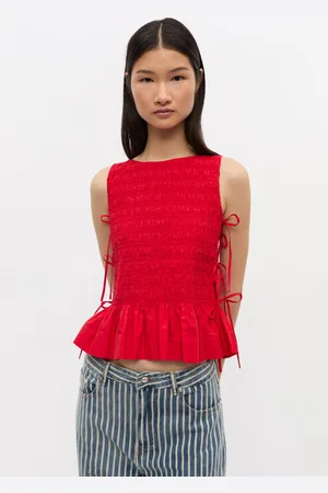 Ganni Red Cotton Smock Tie Top in Size 8 Women