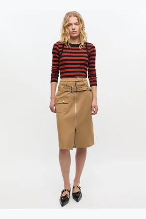 Ganni Camel Cotton Midi Skirt in Tiger