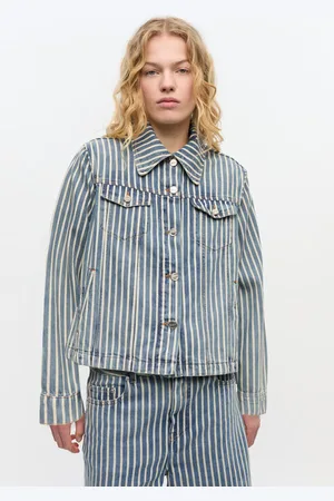 Ganni Striped Denim Jacket in Size 12 Organic Cotton Women