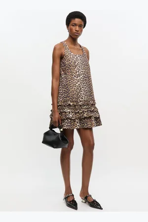 Ganni Leopard Cotton Poplin Mini Dress Size 18 Women
