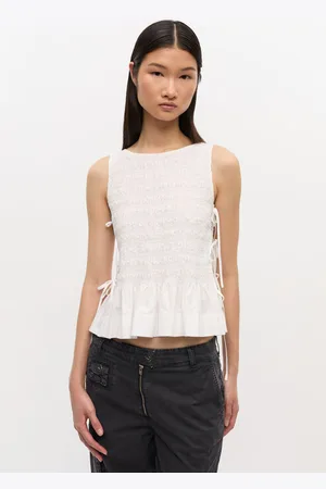 Ganni Cotton Smock Tie Top in Bright Size 14 Women