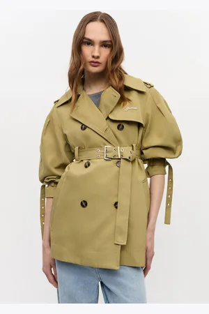 Ganni Beige Heavy Twill Midi Trench Coat in Size 14 Polyester Women