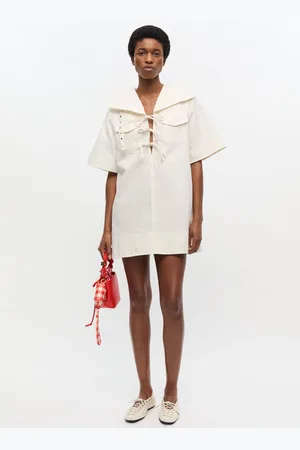 Ganni Off- Stretch Cotton Mini Dress Size 14 Women