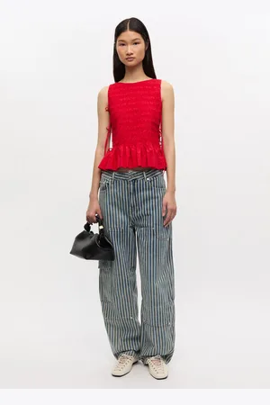 Ganni Blue Striped Carpenter Jeans in Size 27 Organic Cotton Women