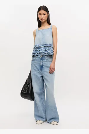 Ganni Light Blue Denim Frill Top in Size 8 Lyocell/Organic Cotton/Tencel Women