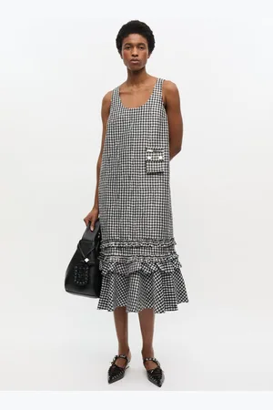 Ganni Crinkled Check Long Dress in Size 12 Polyester Women
