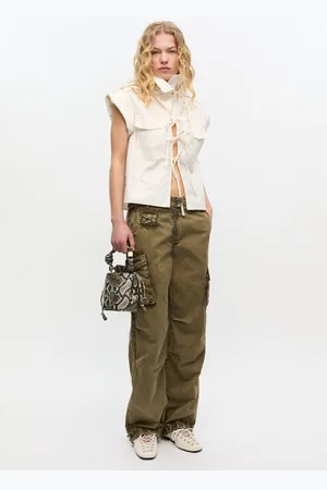 Ganni Washed Cotton Twill Trousers in Kalamata Size 38 Women