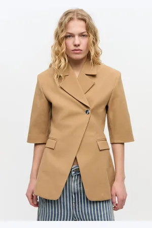Ganni Camel 3/4 Sleeve Blazer Jacket in Tiger