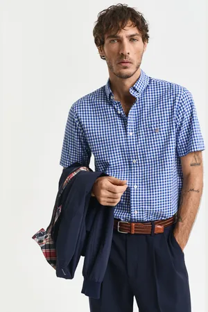 GANT Miehet Regular fit ‑mitoitettu klassinen lyhythihainen gingham-ruutuinen popliinipaita (S)
