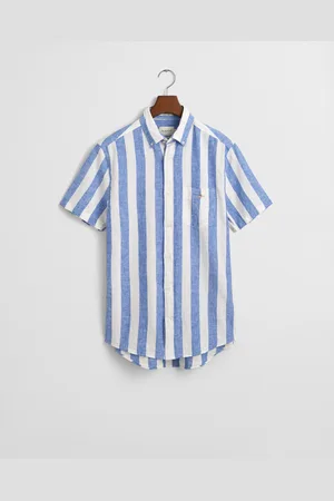 GANT Miehet Regular fit ‑mitoitettu raidallinen lyhythihainen puuvilla-pellavapaita (S)