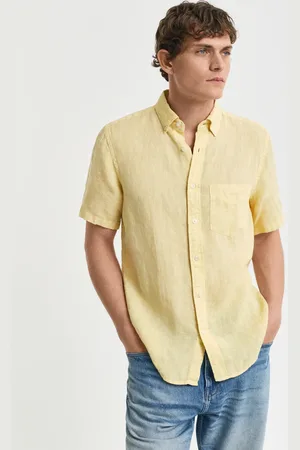 GANT Miehet Regular fit ‑mitoitettu valmiina värjätty lyhythihainen pellavapaita (S)