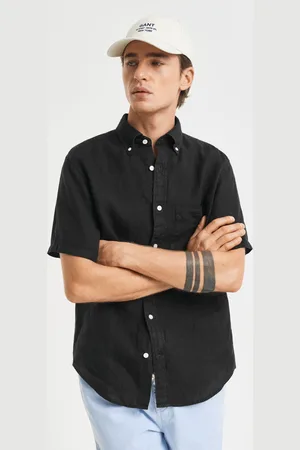 GANT Miehet Regular fit ‑mitoitettu valmiina värjätty lyhythihainen pellavapaita (S)