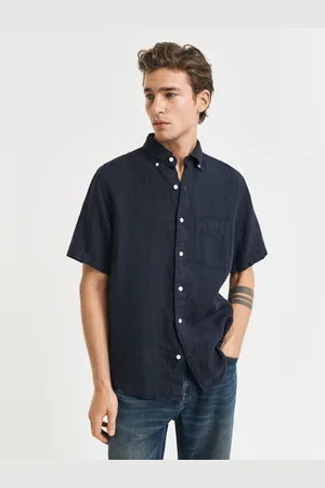 GANT Miehet Regular fit ‑mitoitettu valmiina värjätty lyhythihainen pellavapaita (S)