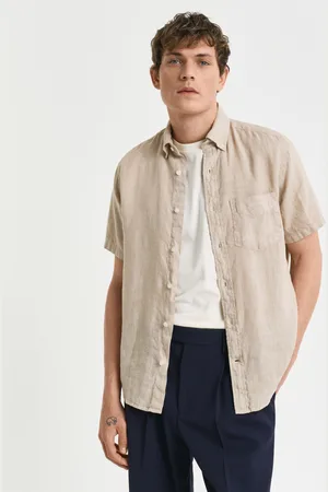 GANT Miehet Regular fit ‑mitoitettu valmiina värjätty lyhythihainen pellavapaita (S)