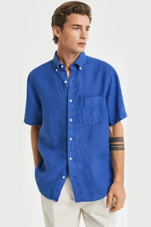 GANT Miehet Regular fit ‑mitoitettu valmiina värjätty lyhythihainen pellavapaita (S)