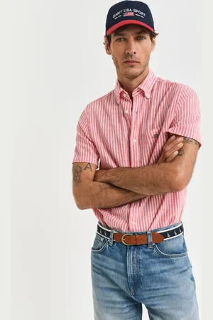 GANT Miehet Regular fit ‑mitoitettu raidallinen lyhythihainen puuvilla-pellavapaita (S)