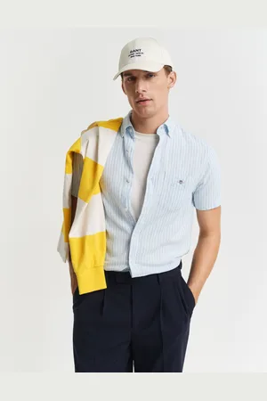 GANT Miehet Regular fit ‑mitoitettu raidallinen lyhythihainen puuvilla-pellavapaita (S)
