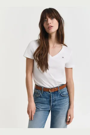 GANT Naiset Shield-t‑paita, jossa v-pääntie (XS)